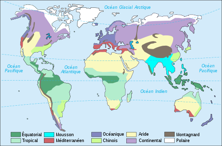 Carte des climats dans le Monde