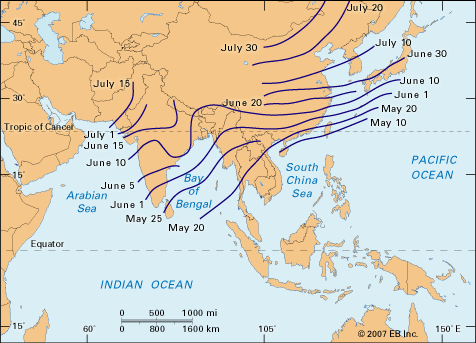 Progression de la mousson dans le sud-est de l'Asie